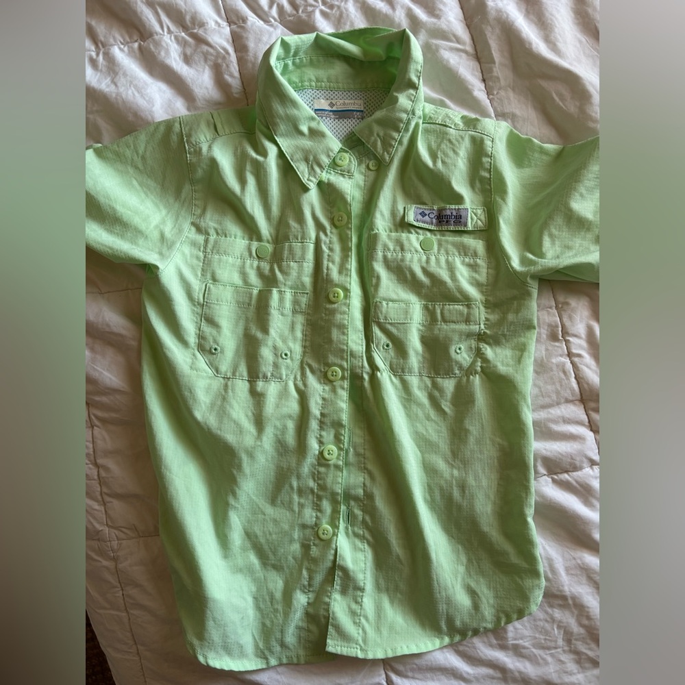 Boys lime green Columbia fishing shirt